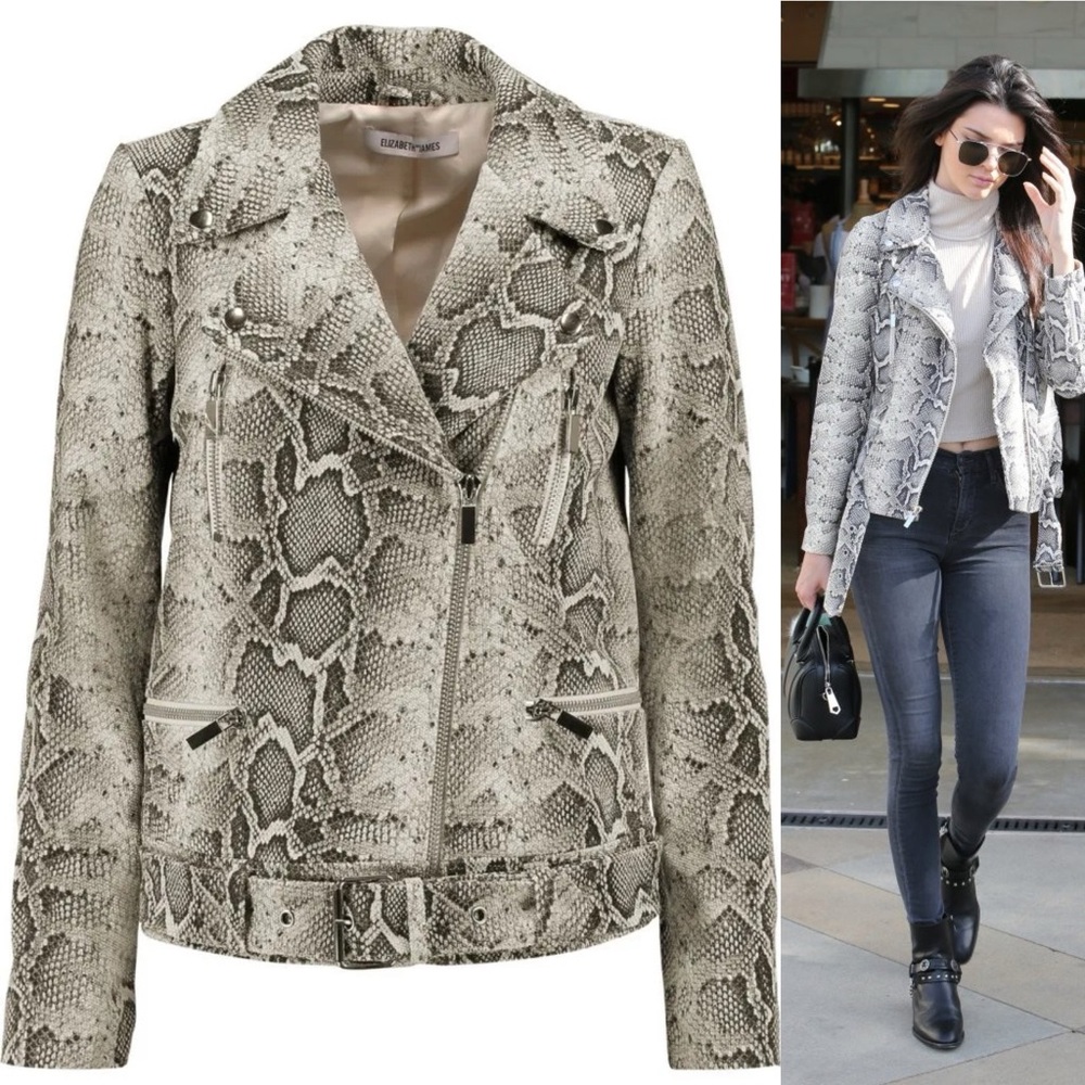 Elizabeth and James Corlyn Snake Effect Italian Lamb Leather Biker Jacket - XS